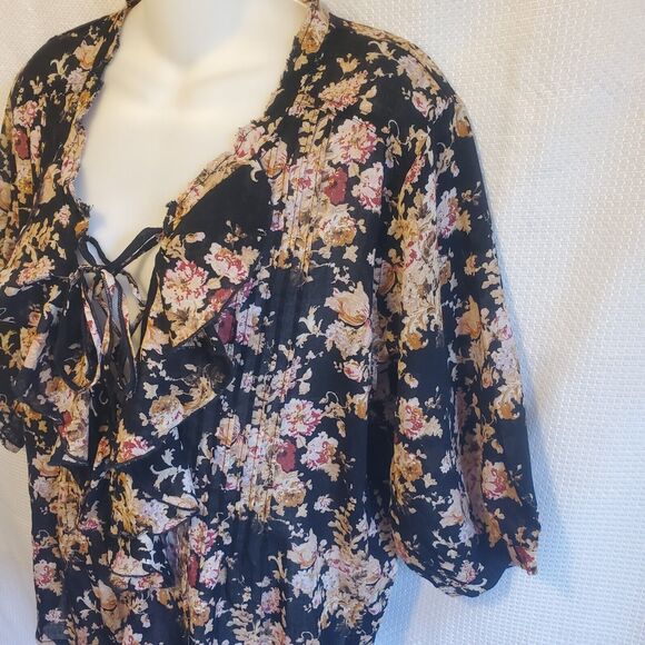 Denim & Supply Ralph Lauren Top Womens S/P Black Boho Sheer Lace-up Front NWT - Picture 3 of 12